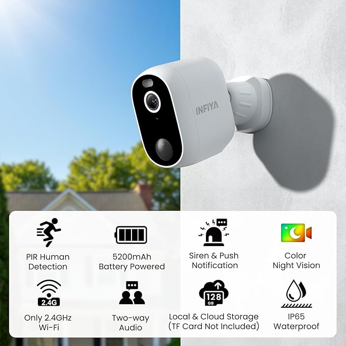 2K 3MP Security Cameras Wireless Outdoor, Battery Powered AI Human Detection Outdoor Camera with White Light, Siren, Color Night Vision, 2-Way Talk, IP65 Waterproof, SD/Cloud Storage, 2.4Ghz WiFi only