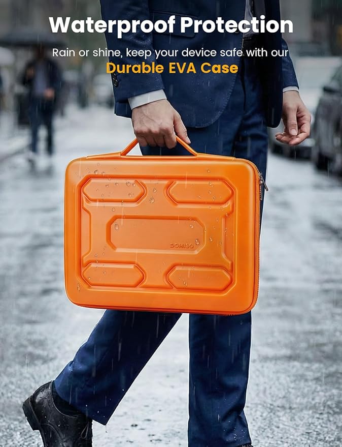 DOMISO Laptop Hard Case 15-16 inch Waterproof Shockproof Hard Shell Laptop Sleeve with Handle & Storage Pocket, Compatible with MacBook, HP, Dell, Orange