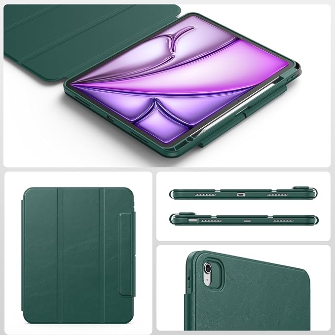 SPARIN Case for iPad Air 13 Inch M4 2026/M3 2025/M2 2024 ((8th/7th/6th Generation), Removable Magnetic Cover with Apple Pencil Holder, Portrait and Landscape Stand, Auto Wake/Sleep -Midnight Green