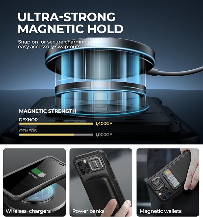 Dexnor for iPhone 12/iPhone 12 Pro Case with Slide Camera Cover & Adjustable Kickstand & Privacy Screen Protector, Compatible with MagSafe Rugged Bumper Case Magnetic Protective Cover 6.1 Inch,Black