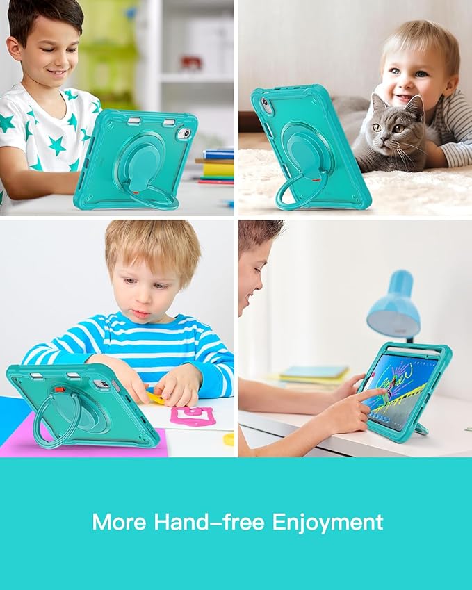 BRAECN for iPad (a17 pro) Mini 7/Mini 6 Case 2024/2021 8.3 inch with Pencil Holder Protective Clear Ring Handle 360 Rotating Stand Shockproof Dropproof Rugged Carrying Shoulder Strap Kids Friendly