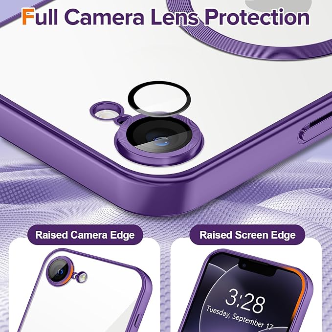 Hython Magnetic Clear for iPhone 17e Case with Camera Lens Protector [Compatible with MagSafe] Luxury Plating Edge Slim Soft TPU Cover Protective Phone Case for iPhone 17e 6.1", Matte Purple