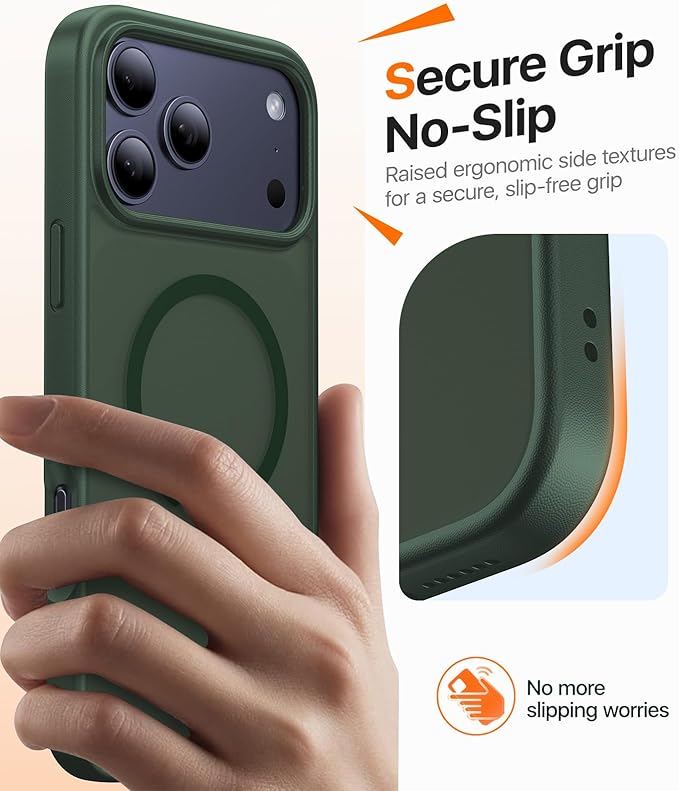 Magnetic for iPhone 17 Pro Max Case,[Anti-Slip][Compatible with MagSafe][Military Grade Drop Protection] Shockproof Protective Translucent Phone Case for iPhone 17 Pro Max Case,Forest Green
