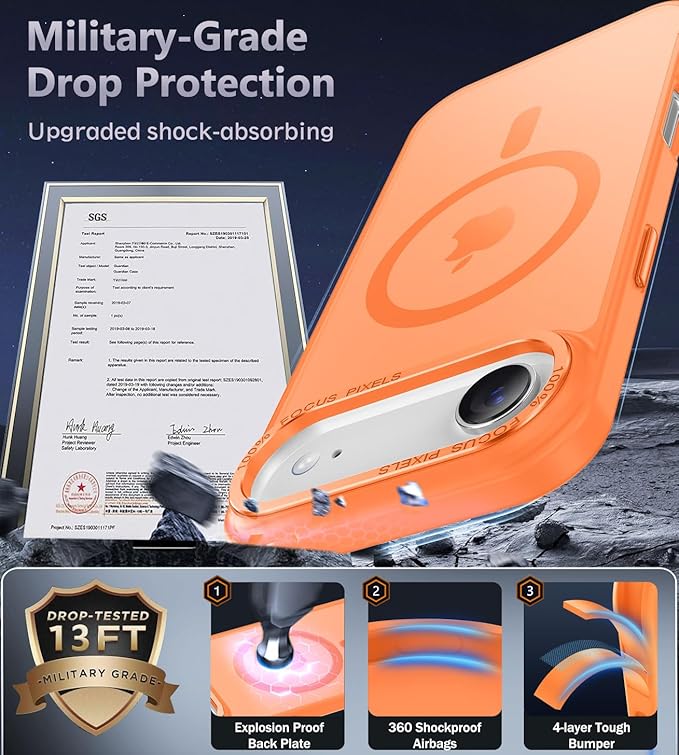 Newfuture Magnetic for iPhone Air Case [Compatible with Magsafe] [Military Grade Drop Protection] Translucent Matte Anti-Scratch Shockproof Protective Phone Cover 6.5 Inch, Orange