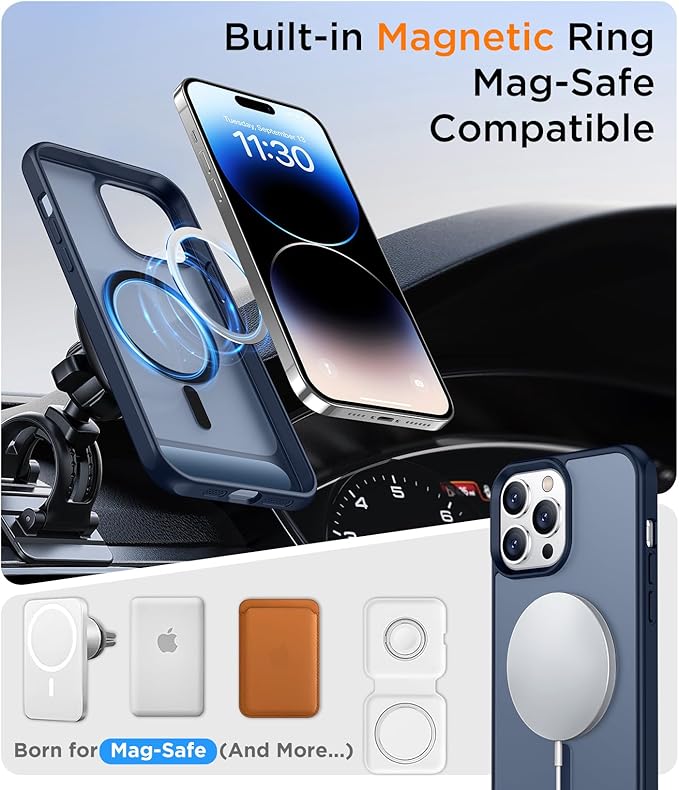 Magnetic Compatible with iPhone 14 Pro Max Case, [Built-in Invisible Kickstand][Compatible with MagSafe] [Military Grade Shockproof] Slim Translucent Matte Phone Case for iPhone 14 Pro Max 6.7"