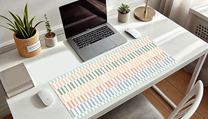 French KOKO Large Desk Mat 36" x 16.5" – Colorful Striped Extended Mouse Pad for Keyboard & Mouse – Non-Slip Waterproof Desk Protector Aesthetic Office Pad for Women & Teens