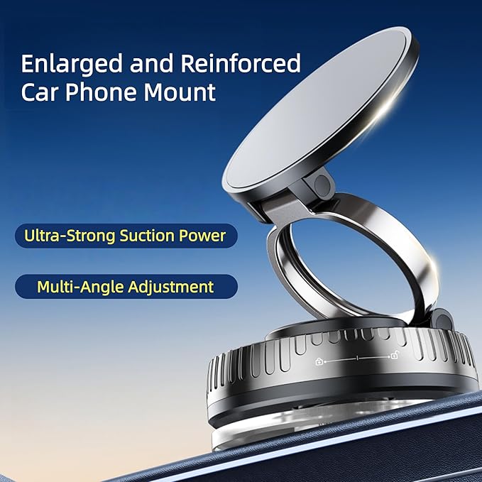 Magnetic Car Phone Mount for MagSafe: 360° Rotatable Adjustable Holder with Suction Cup, Universal Fit for Dashboards/Windshields/Glass, Compatible with iPhone 17/16/15 Series & Android