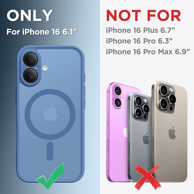 CAPRARO Magnetic Compatible with iPhone 16 Case, Upgraded [Full Camera Protection] [Compatible with MagSafe] Protective Translucent Matte Women Girl Phone Case Cover, Lake Blue