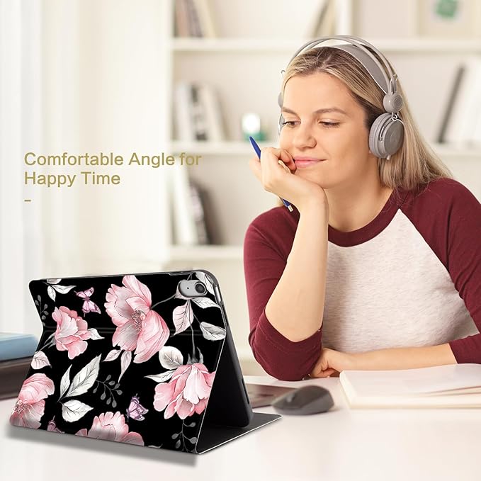 Lokigo Case for iPad 10th Generation 10.9 Inch 2022, Gray iPad (A16) 11th Generation 11 Inch 2025, Heavy Duty Shockproof Hybrid Protective Cover, Pink Flower