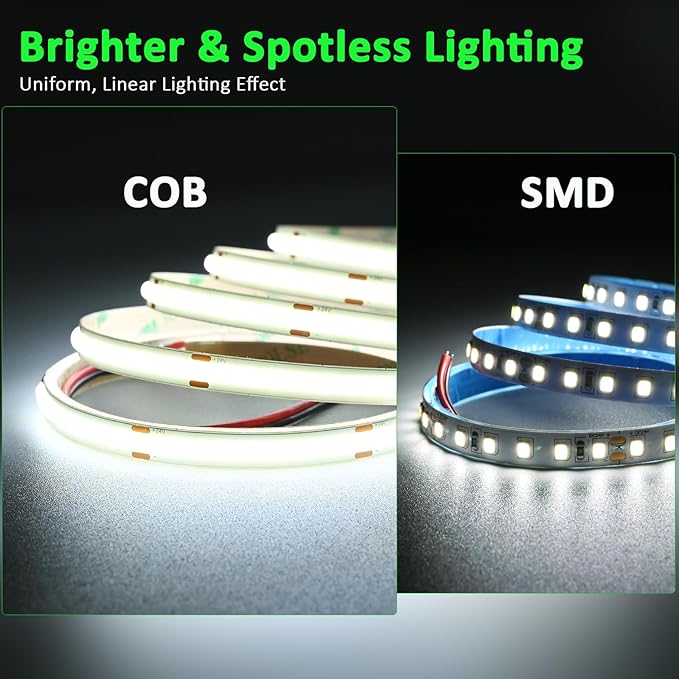 JOYLIT 49.2FT/15M COB LED Strip Lights 24V 6000K Cool White Indoor, 480LEDs/M High Density Spotless CRI 90+ Dimmable Flexible Tape Light for Bedroom, Cabinets, Retail (Power Supply Not Included)