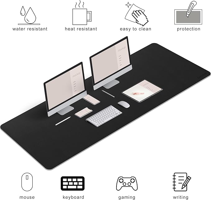 Chihein 67" x 24" 4XL PU Leather Desk Mat (Black/Gray), Huge Mouse Pad, Dual Sided Desk Pad Protector, Waterproof Writing Blotter for Gaming/Office/Home