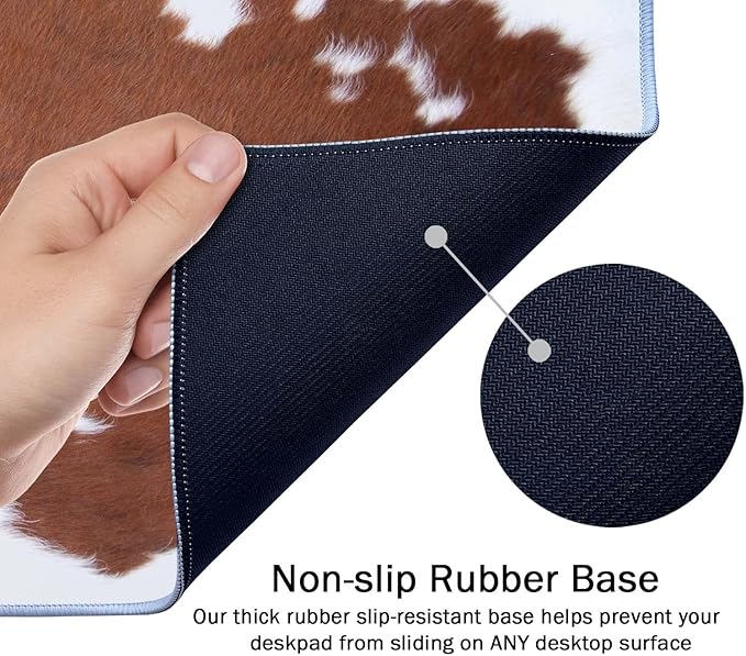 SSOIU Extended Mouse Pad, XXL Gaming Mouse Pads, Large Big Mousepad Laptop Computer Keyboard Mat Desk Pad with Non-Slip Base Stitched Edge for Gaming Office, 35.5 x 15.7 inch, Brown Cowhide Print