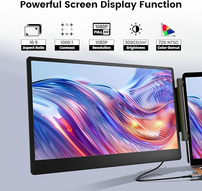 KEFEYA Laptop Screen Extender - 14.1" Portable Monitor for Laptop with Sturdy Metal Kickstand, 1080P HD IPS Laptop Monitor Extender Plug and Play for Windows/Mac/Chrome, Fits 13-17 Inch Laptops