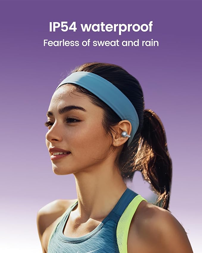 mojawa StarClip Open-Ear Wireless Bluetooth Headphones, Clip-On Earbuds, 4D Panoramic Sound, Clear Calls, Lightweight, Secure Fit, IP54 Water-Resistant Ear Grips for Workout and Daily Use, Silver
