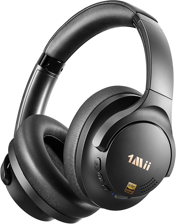 1Mii Y8 Active Noise Cancelling Headphones, Bluetooth 6.0 Headphones Wireless Over Ear, Hi-Res 75H Playtime, Volume Control, AI Voice Chat, Custom EQ via APP Comfort for Airplane & Home Office - Black