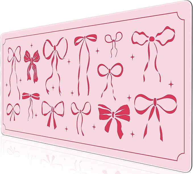 L-SPOUTTO Pink Bow Desk Mat for Keyboard and Mouse,XXL Large Mouse Pad Non-Slip Keyboard Pad Waterproof Desktop Mat for Laptop Computer Work Game Home Office-Pink Ribbon
