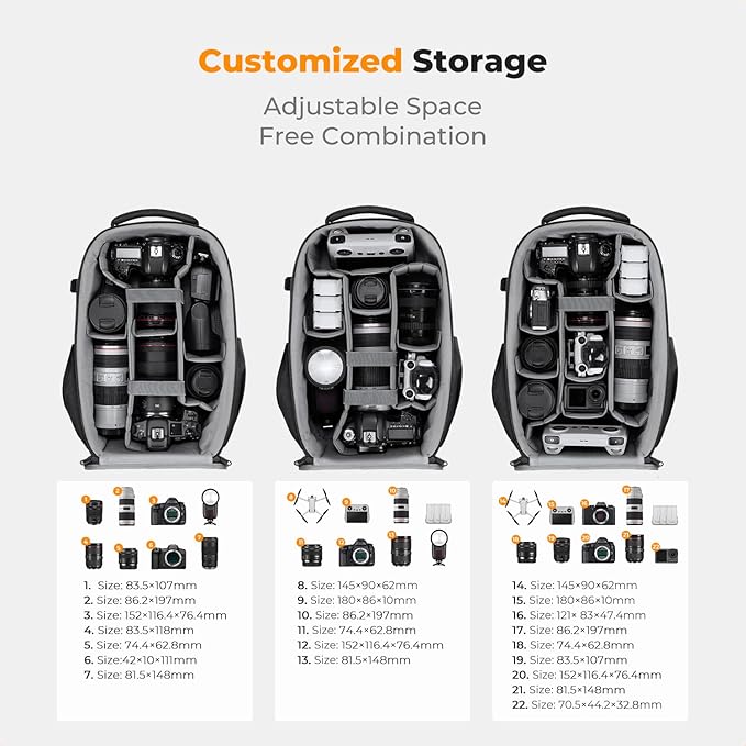 K&F CONCEPT Camera Backpack,Hardshell Photography DSLR Camera Bag with 15-15.6 Inch Laptop Compartment Waterproof Hard Shell Camera Case
