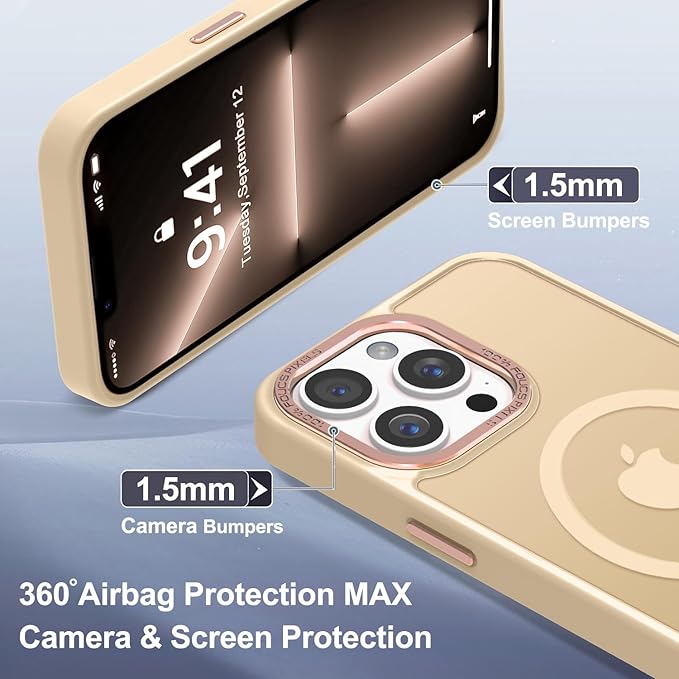 Newfuture Designed for iPhone 13 Pro Max Case with Magnetic [13 FT Military Drop Protection] [Compatible with Magsafe] Slim Translucent Matte Shockproof with Anti-Fingerprint Phone Case, Creamy Yellow