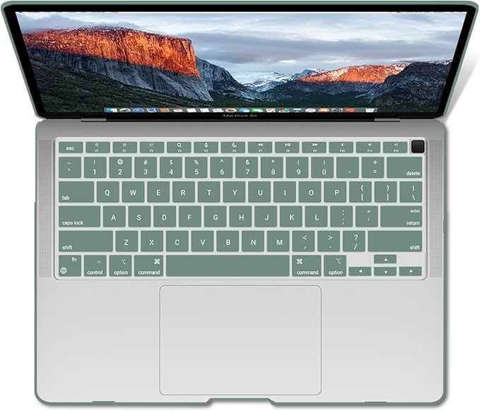 IBENZER Compatible with New MacBook Air 13 inch Case 2022 2021 2020 M1 A2337 A2179 A1932, Plastic Hard Shell Case with Keyboard Cover for Mac Retina Display with Touch ID, Midnight Green, MAT13-MTGN+1