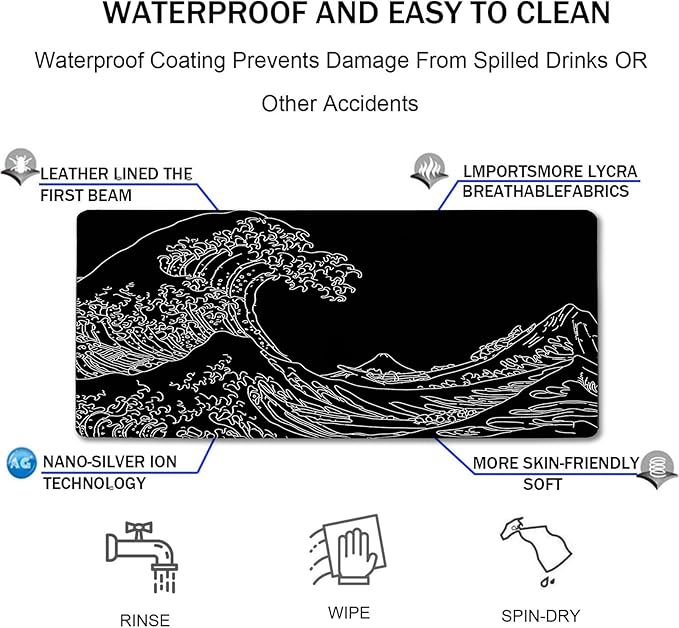 TEDNETGO Extra Large Mouse Pad, Gaming Mouse Pad, Waterproof Extra Large Mousepad with Stitched Edges, Non-Slip Base Keyboard Pad for Gamer, Office & Home, 31.5 x 15.8, Sea Wave