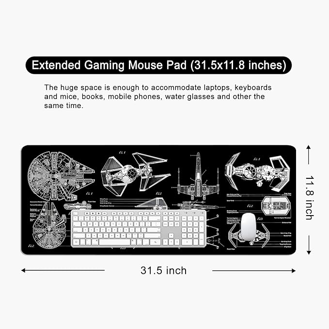Black Gaming Mouse Pad Large Mouse Pad XL Desk Mat 31.5x11.8x0.12 inch Large Desk Pad Design Keyboard Pad (Design -6)