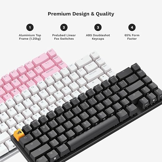 GLORIOUS Gaming GMMK 2-65 Percent Keyboard - White Custom Layout - Compact Low-Profile - Hotswap w/Cherry Mx Style Switches - Incl. Double Shot Keycaps & Linear Switches