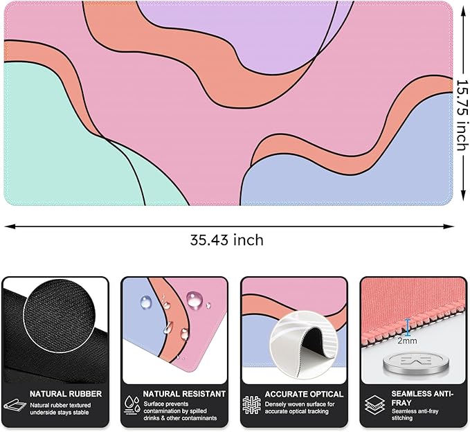 iCasso Desk Mat, XXL Large Mouse Pad with Stitched Edges, Anti-Slip Big Mousepad for Desktop, Keyboard Mat for Computer (Topographic)