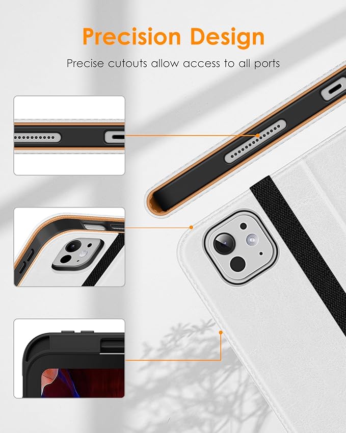 DTTO for iPad Pro 11 inch Case (M5/M4) 2025/2024, Premium Leather Business Folio Stand Cover with Pencil Holder - Auto Wake/Sleep and Multiple Viewing Angles, White