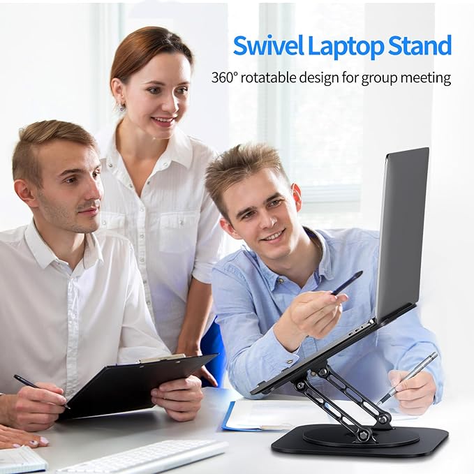 AOEVI Adjustable Laptop Stand with 360 Rotating Base, Computer Stand for Laptop Ergonimic Foldable Laptop Riser for Desk Compatible with MacBook Pro/Air Notebook up to 16 Inches, Black