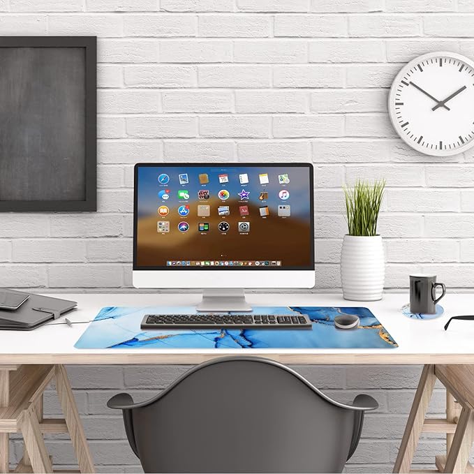 AIMSA Extended Gaming Mouse Pad, XL Large Keyboard Mouse Mat Desk Pad with Stitched Edges, Durable Non-Slip Base Mousepad for Home Office Work, 35x15.7inch,Blue Marble