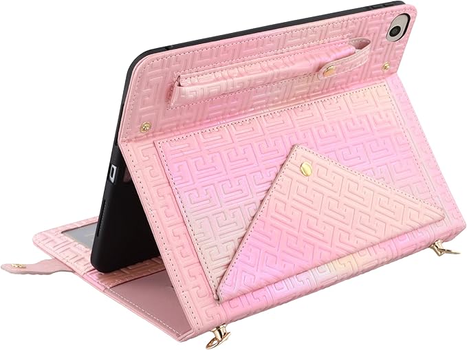 Shiny Case for iPad mini 5/4/3/2/1, Mini 7.9" Handbag Case, Techcircle Iridescent PU Leather Folio Envelope Pocket Stand Cover with Hand Strap+Shoulder Strap+Pencil Holder+Card Slots, Shiny Pink