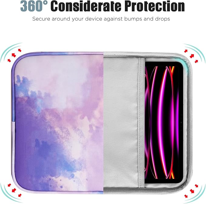 TiMOVO 13 Inch Tablet Sleeve with Pocket for iPad Air 13" M3 2025, iPad Pro 13"/12.9", Galaxy Tab S9/S10 Plus/S9 FE+ 12.4", Remarkable Paper Pro 11.8", Watercolor Purple