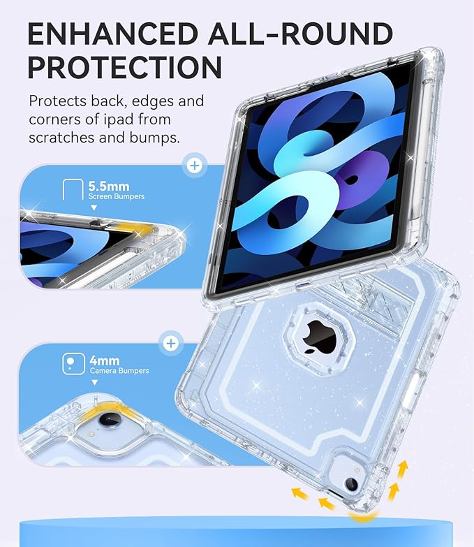 ZoneFoker Case for iPad Air 5th/ 4th Generation Case (2022/2020) 10.9'', for iPad Pro 11 Inch (4th/3rd/2nd/1st Gen), Hard Sturdy Slim Cover for iPad Air 5 4 th with Pencil Holder/Stand, Clear