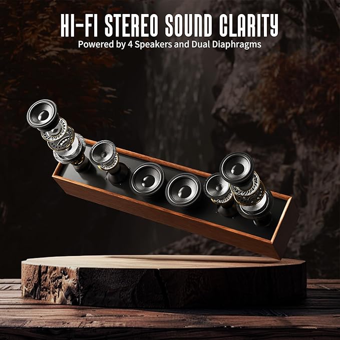 Retro Computer Speakers - Wooden Sound Bar with Bluetooth 5.3 & USB Connectivity | Universal Compatibility for PC, Desktop, Laptop, Monitor, Tablet & Smartphone