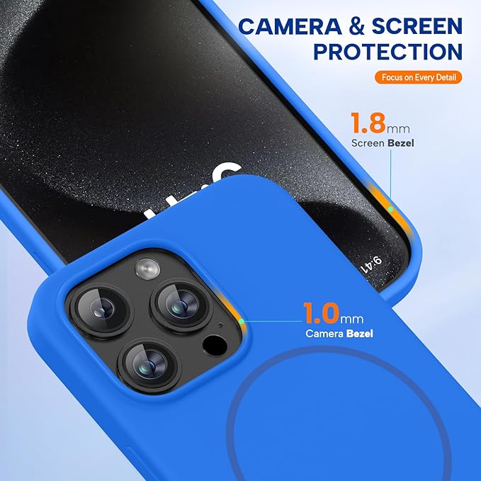 Miracase Magnetic for iPhone 15 Pro Max Case, [Soft Anti-Scratch Microfiber Lining], Compatible with MagSafe, Liquid Silicone Case Shockproof Drop Protection Phone Case for 15 ProMax, Blue