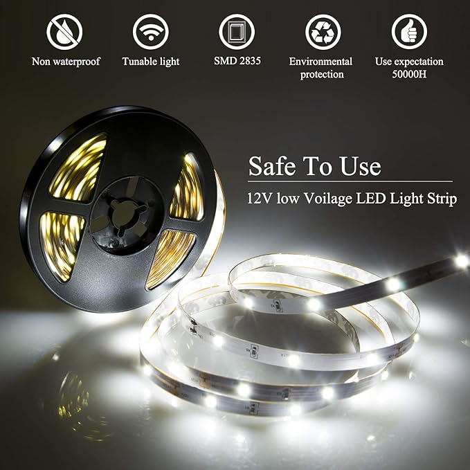 LED Strip Lights White 50ft Dimmable 6000K Strip Lighting, 12V 15M 450 LEDs 2835 Flexible led Light for Bedroom, Kitchen, Home Decoration