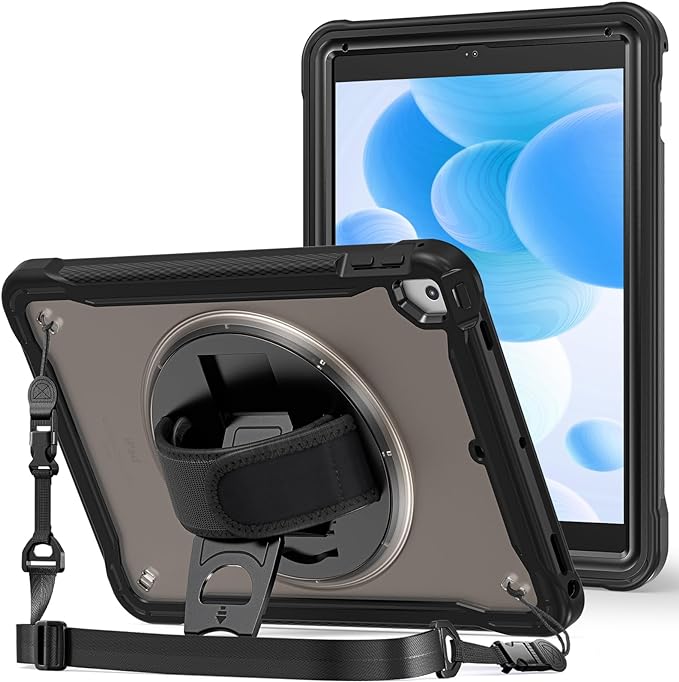 ProCase Rugged Case for iPad 9.7 Inch 5th 6th Gen/iPad Air 2 / iPad Pro 9.7 Case, Heavy Duty Shockproof Rugged Cover with Hand Strap 360 Degree Rotatable Kickstand Protective for iPad 9.7" -Black