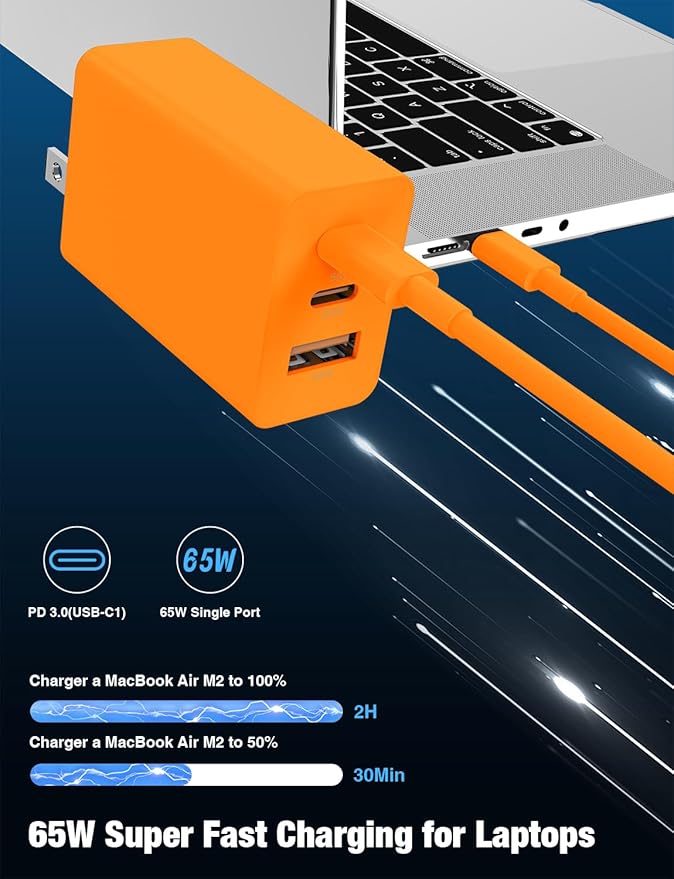 Hzevn 2Pack 65W USB C Wall Charger Block, 3-Port 100W USB C Charging Adapter,65W Type C Super Fast Charging Power Plug Cube for MacBook Pro/Air,i-Pad Pro,i-Phone 17/16/15, Galaxy S25,and More