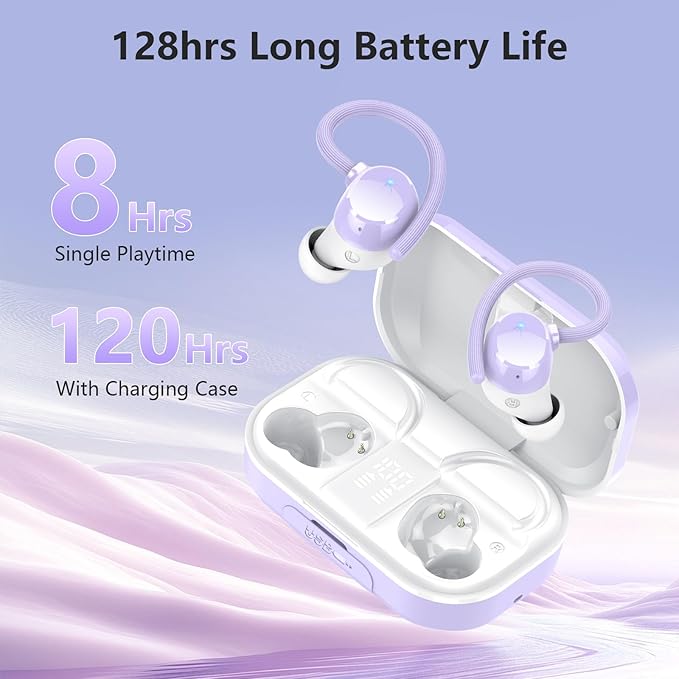 Wireless Earbuds, Bluetooth 5.4 Sport Headphones, 128H Playtime Over Ear Buds for Small Ear, Stereo Deep Bass, Sport Wireless Bluetooth Earphones, IPX7 Waterproof Running Headphones for iOS Android