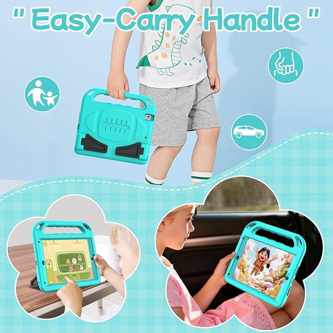 BMOUO Kids Case for iPad 9.7 2018/2017/iPad Air 2/1/Pro 9.7-Built-in Screen Protector Shockproof Handle Convertible Stand Case for iPad 9.7 Inch 2018 (6th Generation)/2017 (5th Generation),Turquoise