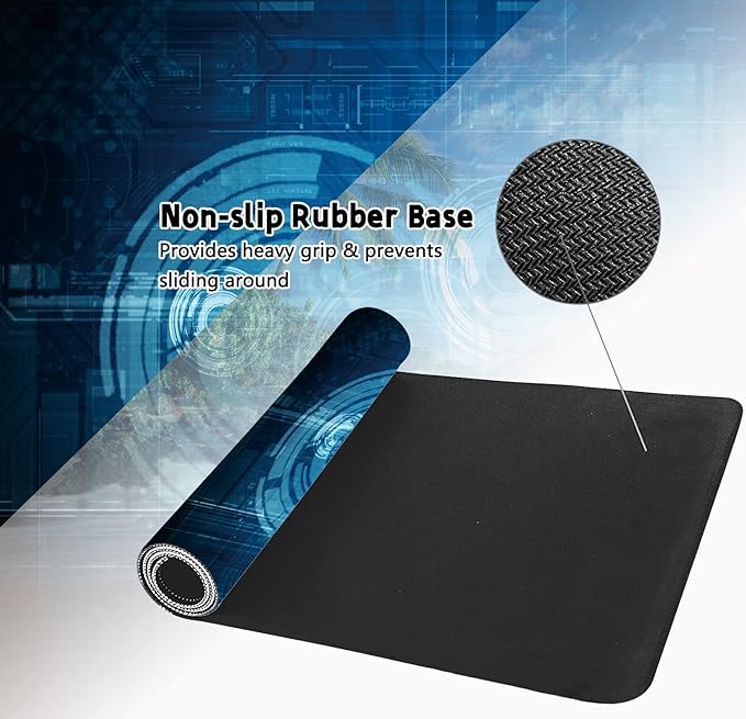 Extended Large Gaming Mouse Pad Abstract Blue Futuristic Tech XXL Size Keyboard Mouse Mat Desk Pad with Non Slip Rubber Base Stitched Edges Office Decor for Women Girls Men,35.4 x 15.7inch