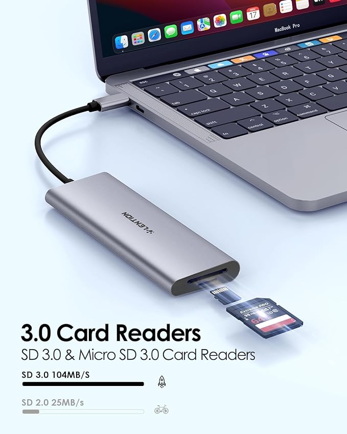 LENTION 7-in-1 USB C Multiport Hub with 4K HDMI, 100W PD, 3 USB 3.0 Ports, SD/MicroSD Card Reader Compatible MacBook Pro/Air/Neo 2016-2026 Stable Driver Adapter (C36B, Space Gray)