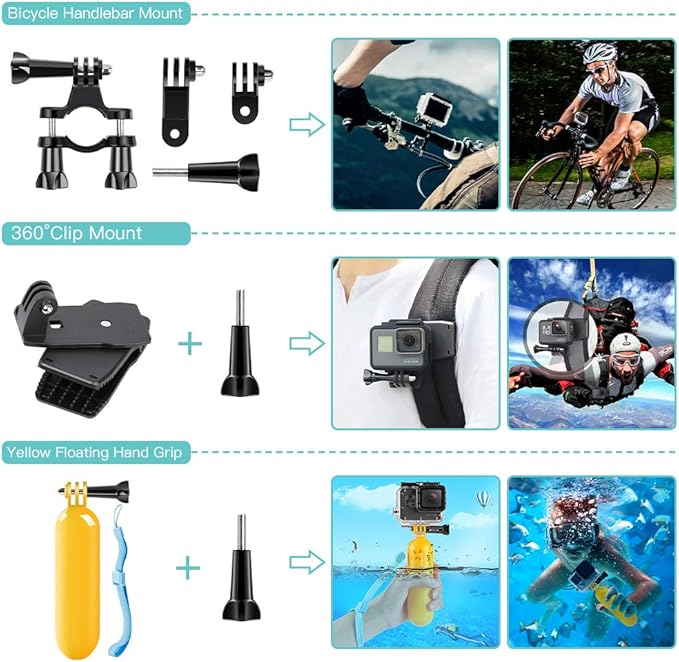 51-in-1 Action Camera Accessories Kit for GoPro Hero 11 10 9 8 Max 7 6 5 4 3 3+ 2 1 Black GoPro 2018 Session Fusion Silver White Insta360 DJI AKASO APEMAN YI Campark XIAOMI Action Camera