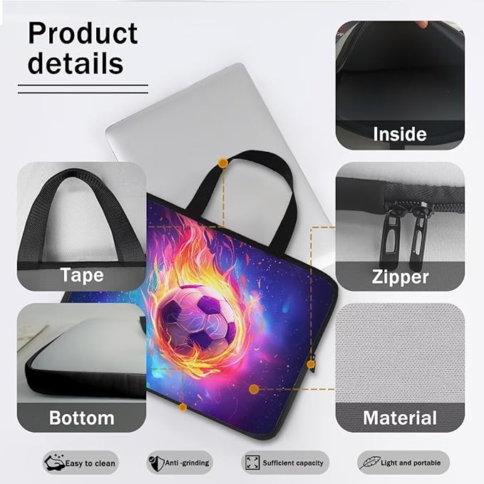Fire Soccer Ball Laptop Sleeve Case for Women Men 13 Inch Laptop Protector with Multiple Uses Lightweight Computer Sleeve Tablet Bag Laptop Carrying Case Gifts for Boys, Galaxy Space