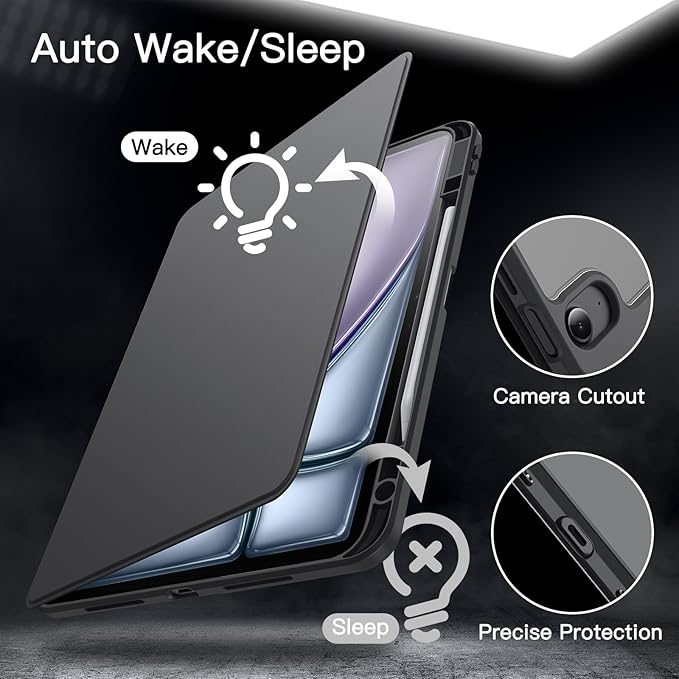 JETech Rotating Case for iPad Air 13-Inch M4/M3/M2 (2026/2025/2024) with Pencil Holder, 360 Degree Rotation Protective Stand Cover Clear Back, Auto Wake/Sleep (Black)