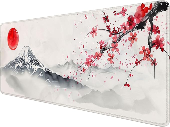 Japanese Cherry Blossom Desk Mat - Extended Gaming Mouse Pad with Stitched Edge Non-Slip Base - 31.5"x11.8" Office Computer Keyboard Laptop Home