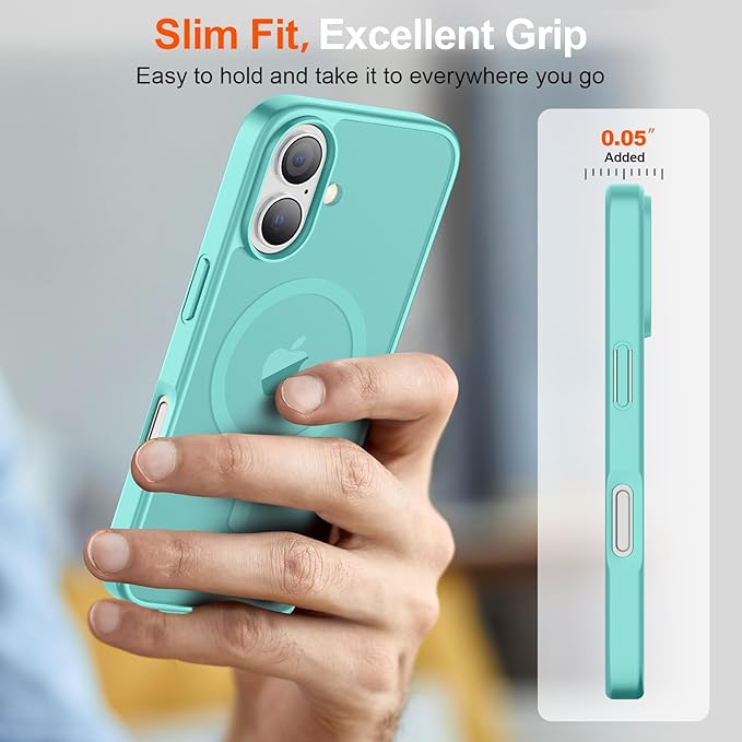 SUPFINE Magnetic for iPhone 17 Case (Compatible with MagSafe)(Military Grade Drop Protection) Translucent Matte Shockproof with Anti-Fingerprint Phone Cover,Blue Green