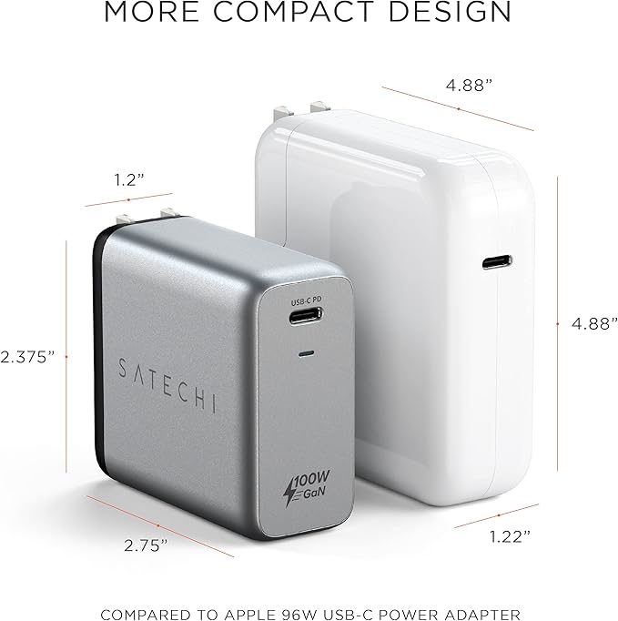 Satechi 100W USB C PD Wall Charger Block – Powerful GaN Tech – Compatible with MacBook Pro/Air M1 M2 M3 M5, 2021 iPad Pro M1, iPhone 16 Pro Max/16 Pro/16/16 Plus