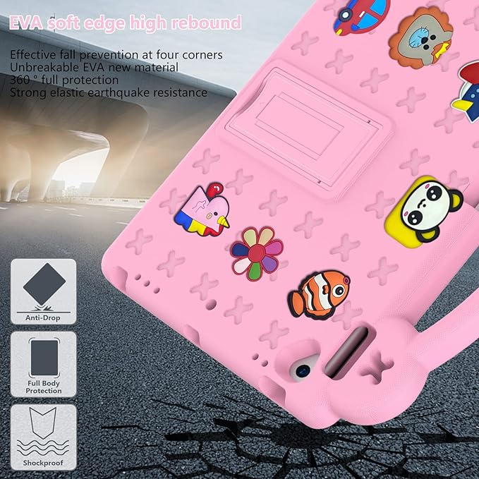 Dteck for iPad 9th/8th/7th Generation 10.2" Kids Case,Cartoon Panda Shockproof Rugged Lightweight Convertible Handles Stand Kids Friendly Case with Pencil Holder for iPad 10.2 inch 2021/2020/2019,Pink