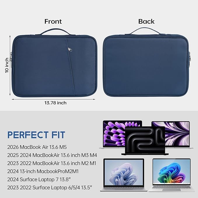 13 inch Laptop Case Sleeve for 2026 MacBook Neo 13-inch, 2026-2022 MacBook Air 13 inch M5 M4 M3 M2 Laptop Water-Resistant Shockproof Handle Bag Cover w/Accessory Pocket -Navy Blue